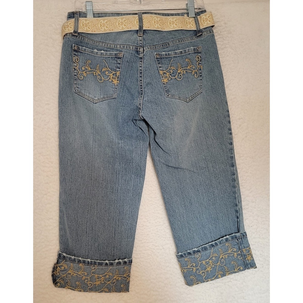 d. jeans Light Blue Cropped Jeans with Cream Embroidered Cuff and Belt - Picture 2 of 9